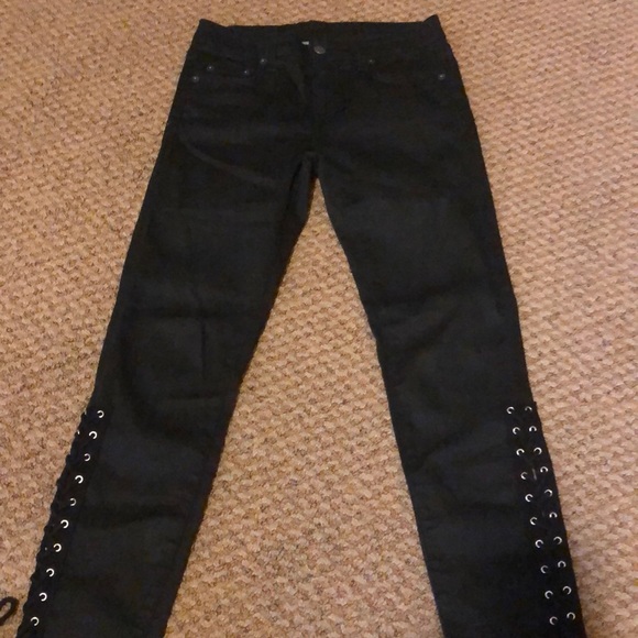 black jeans with lace up sides